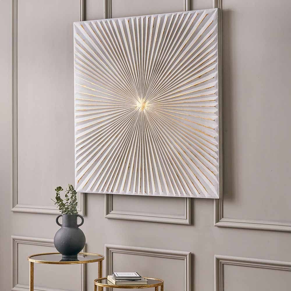 White and Gold Metal Sunburst Wall Art.