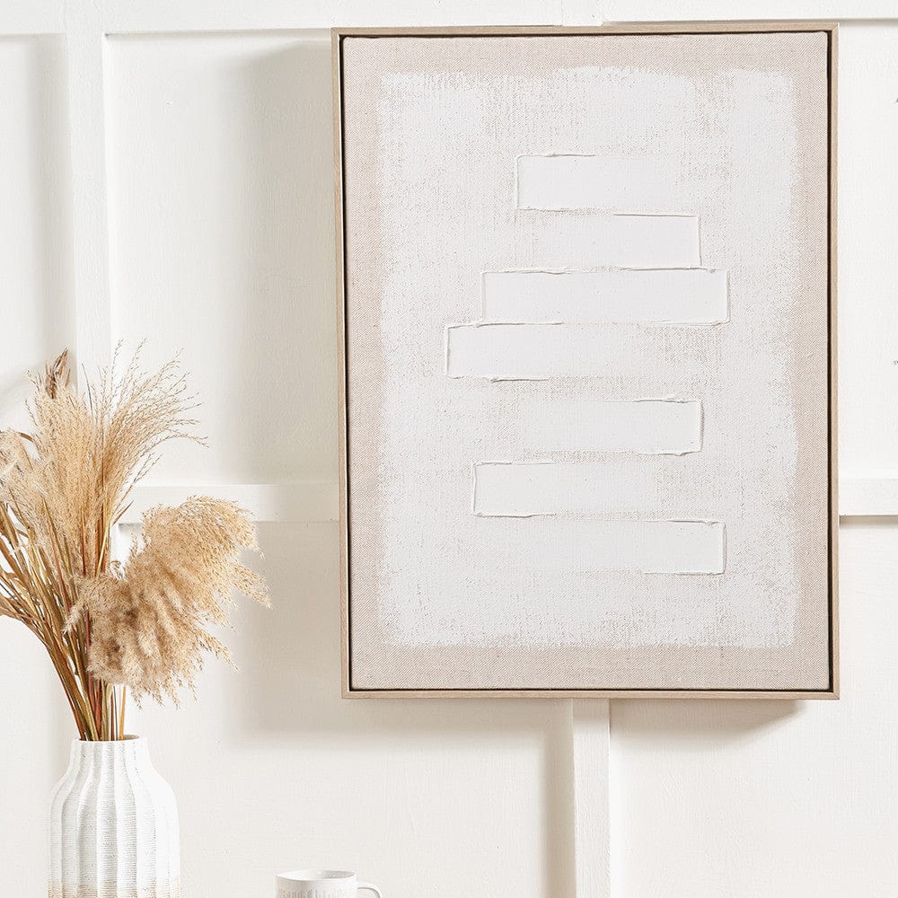 White and Natural Textured Canvas with Natural Frame.