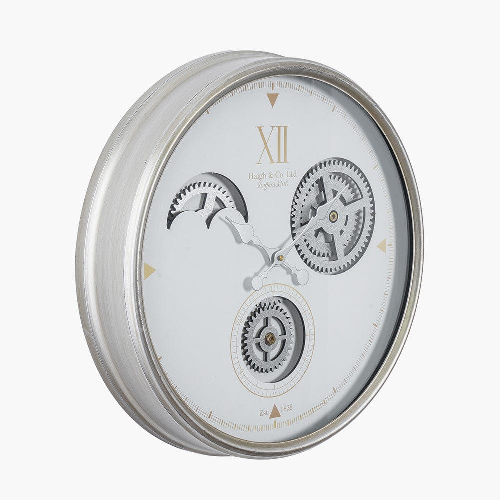 White and Silver Metal Working Cog Wall Clock.