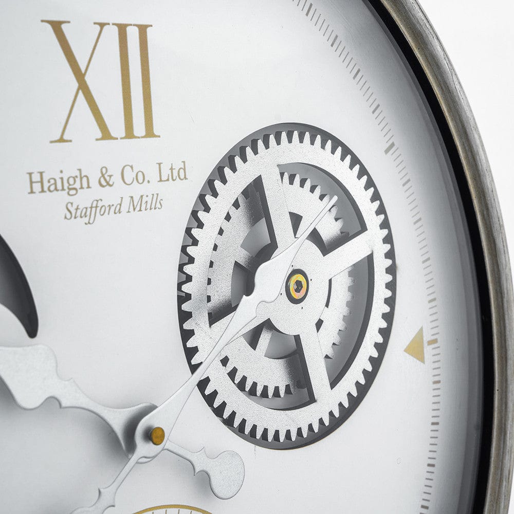 White and Silver Metal Working Cog Wall Clock.