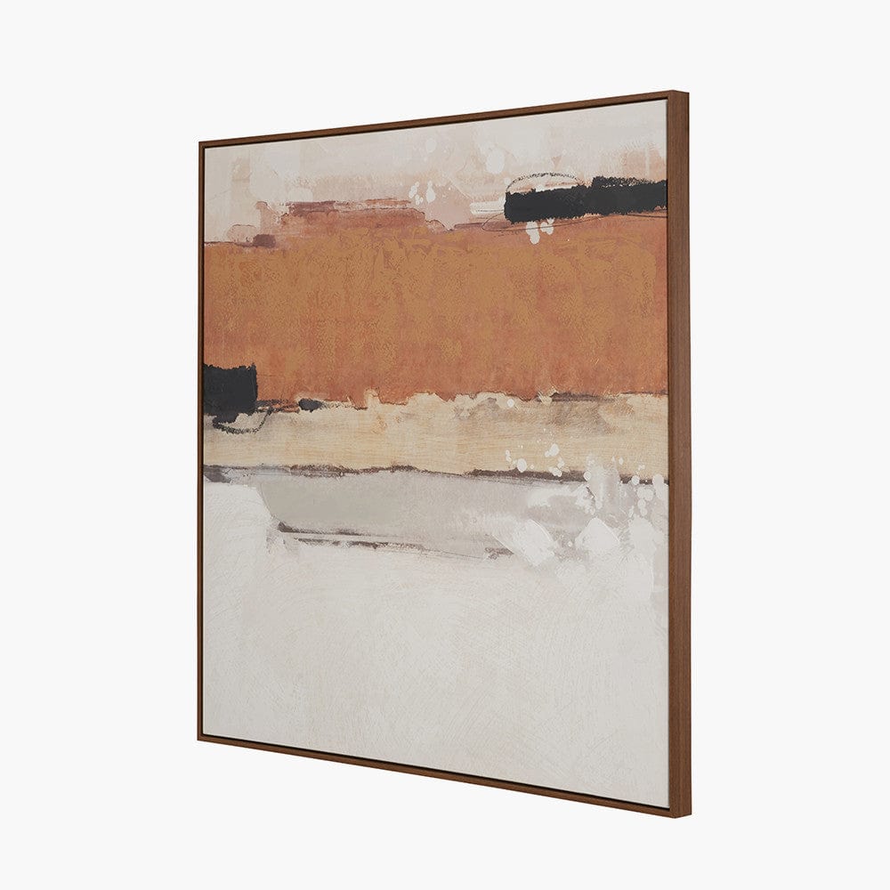 White and Terracotta Abstract Square Canvas with Oak Effect Frame.