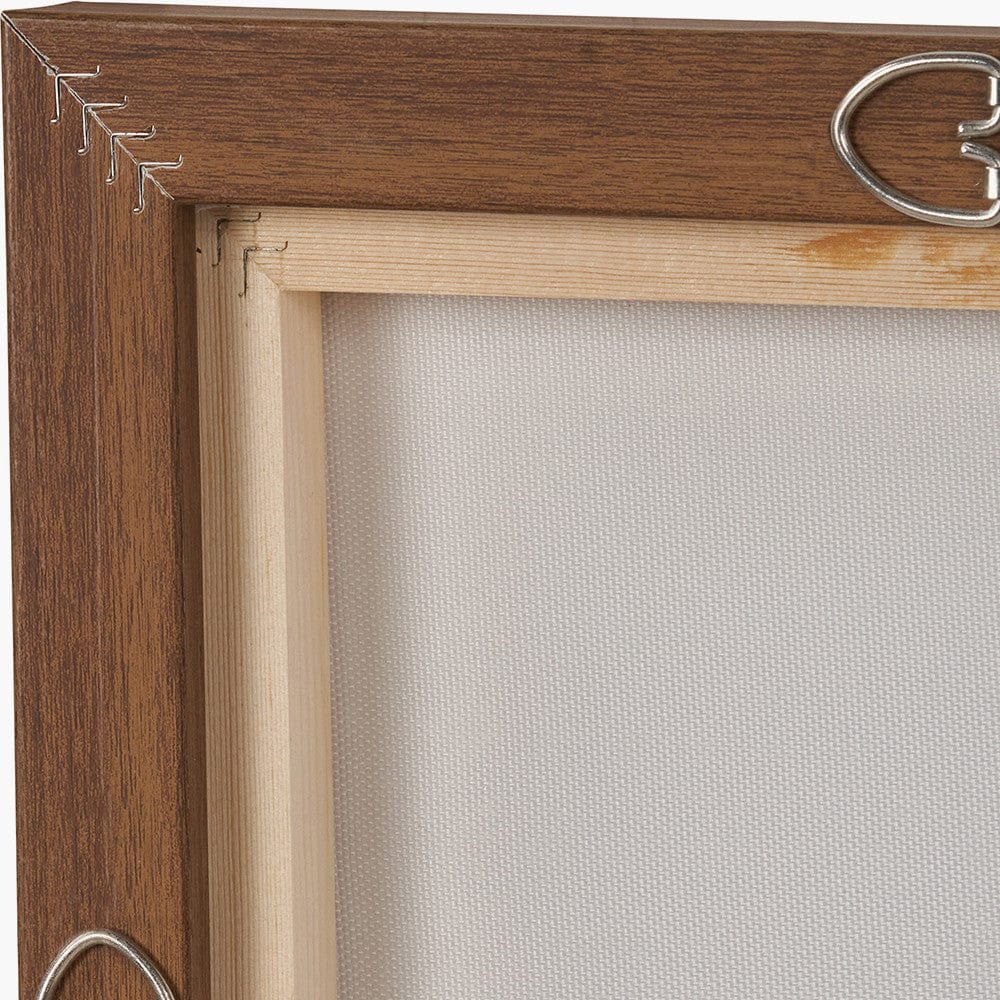 White and Terracotta Abstract Square Canvas with Oak Effect Frame.