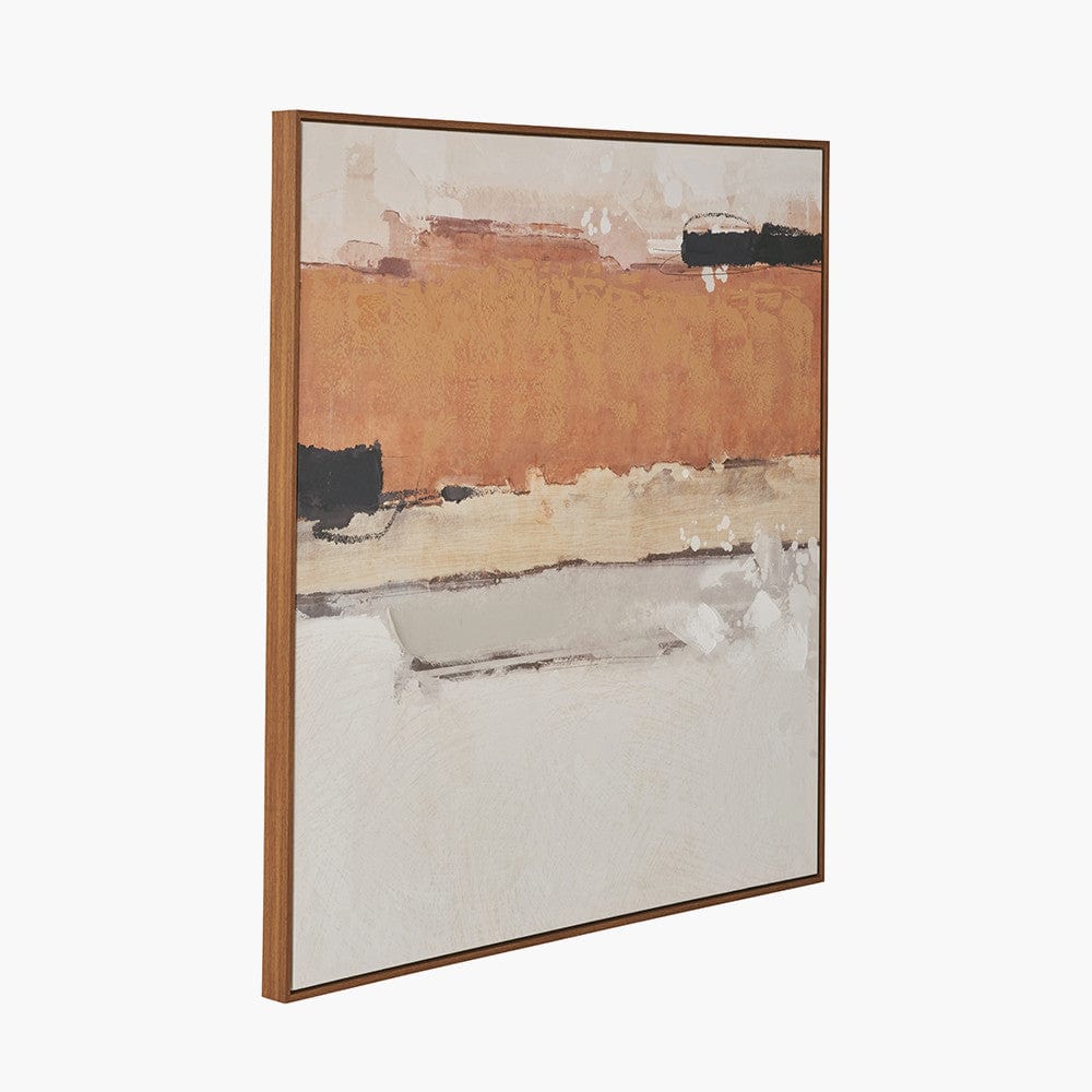 White and Terracotta Abstract Square Canvas with Oak Effect Frame.