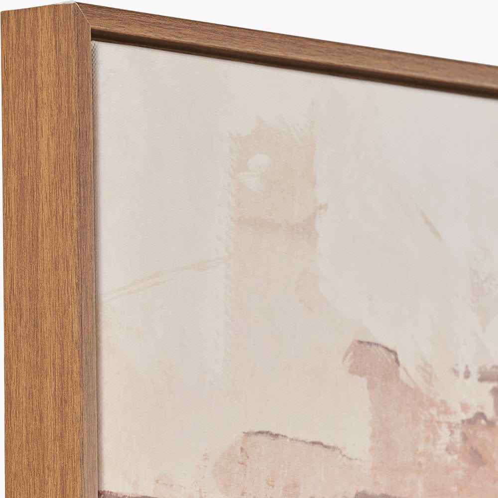 White and Terracotta Abstract Square Canvas with Oak Effect Frame.