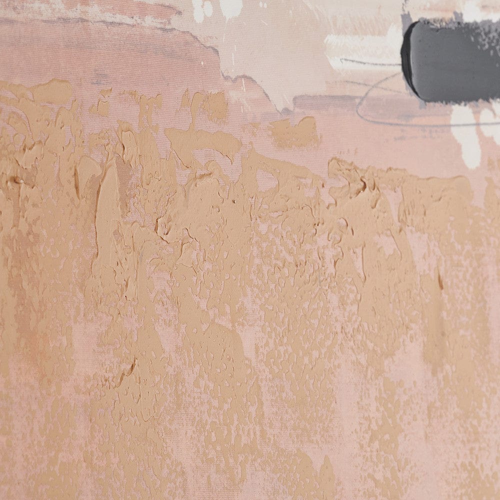 White and Terracotta Abstract Square Canvas with Oak Effect Frame.