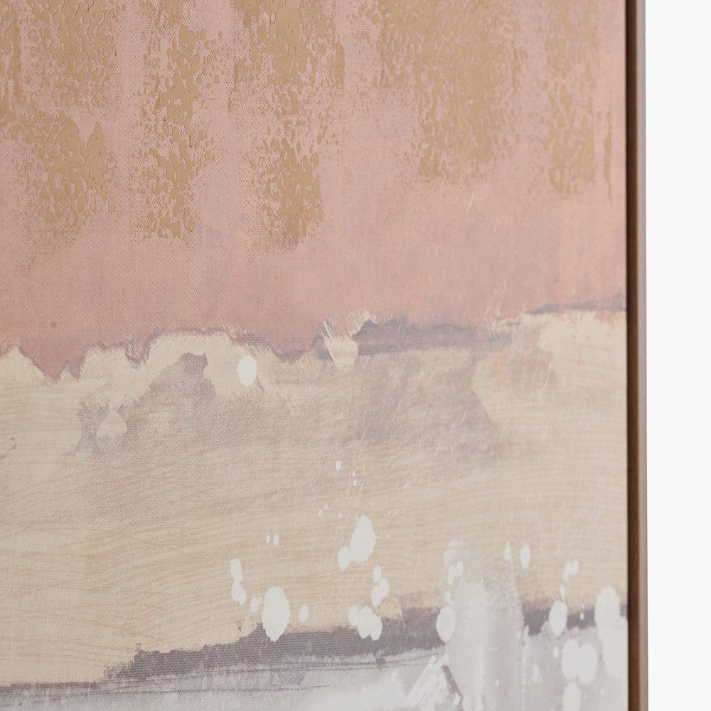 White and Terracotta Abstract Square Canvas with Oak Effect Frame.