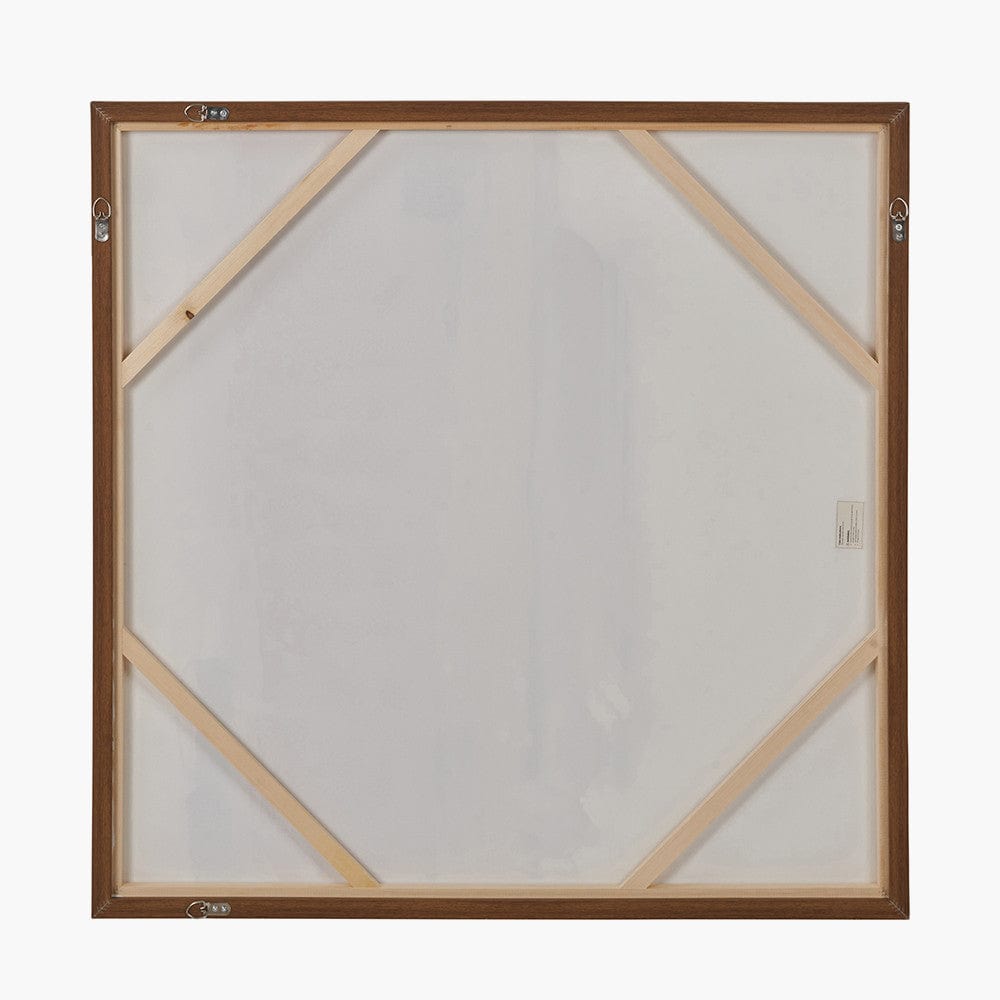 White and Terracotta Abstract Square Canvas with Oak Effect Frame.