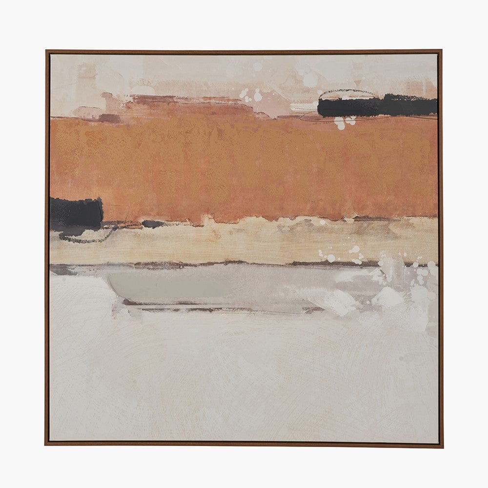 White and Terracotta Abstract Square Canvas with Oak Effect Frame.