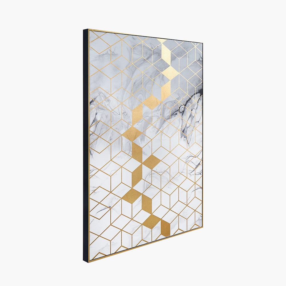 White Marble Canvas With Gold Geo Pattern.