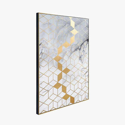 Pacific Lifestyle Accessories White Marble Canvas With Gold Geo Pattern House of Isabella UK