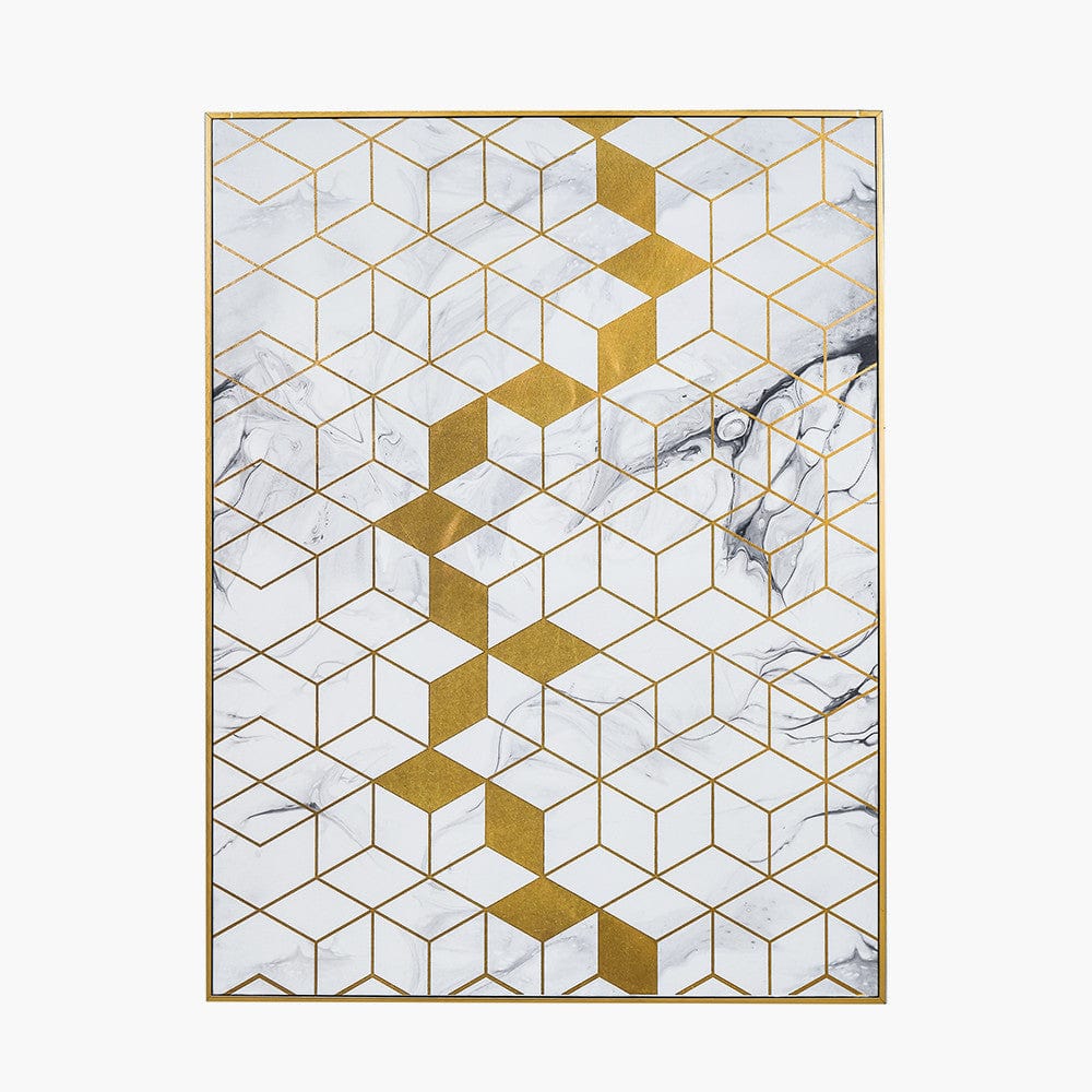 White Marble Canvas With Gold Geo Pattern.