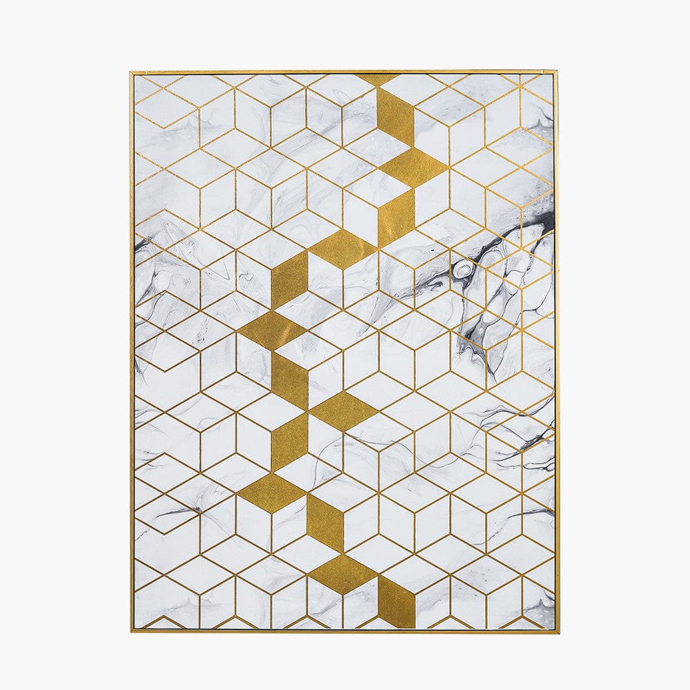 Pacific Lifestyle Accessories White Marble Canvas With Gold Geo Pattern House of Isabella UK