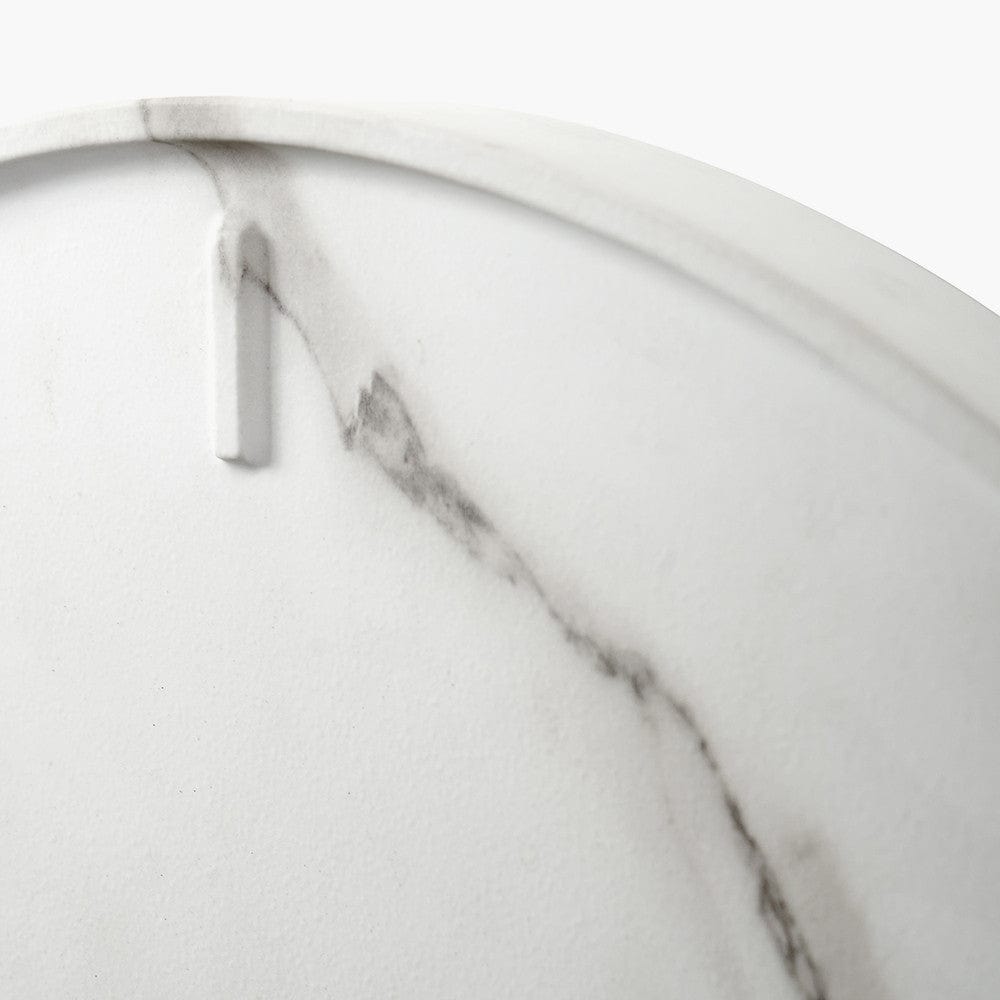 White Marble Effect Wood Veneer Round Wall Clock.