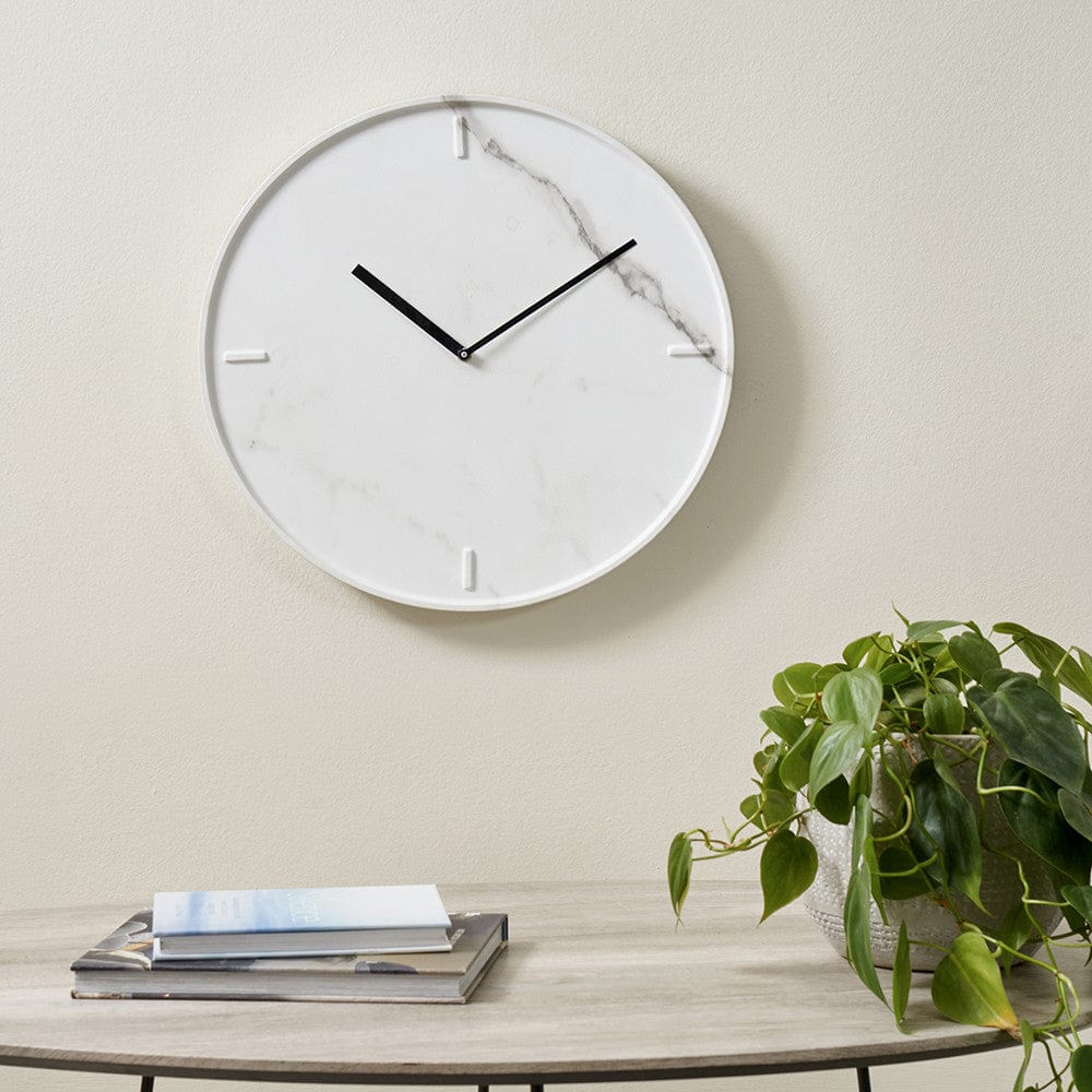 White Marble Effect Wood Veneer Round Wall Clock.