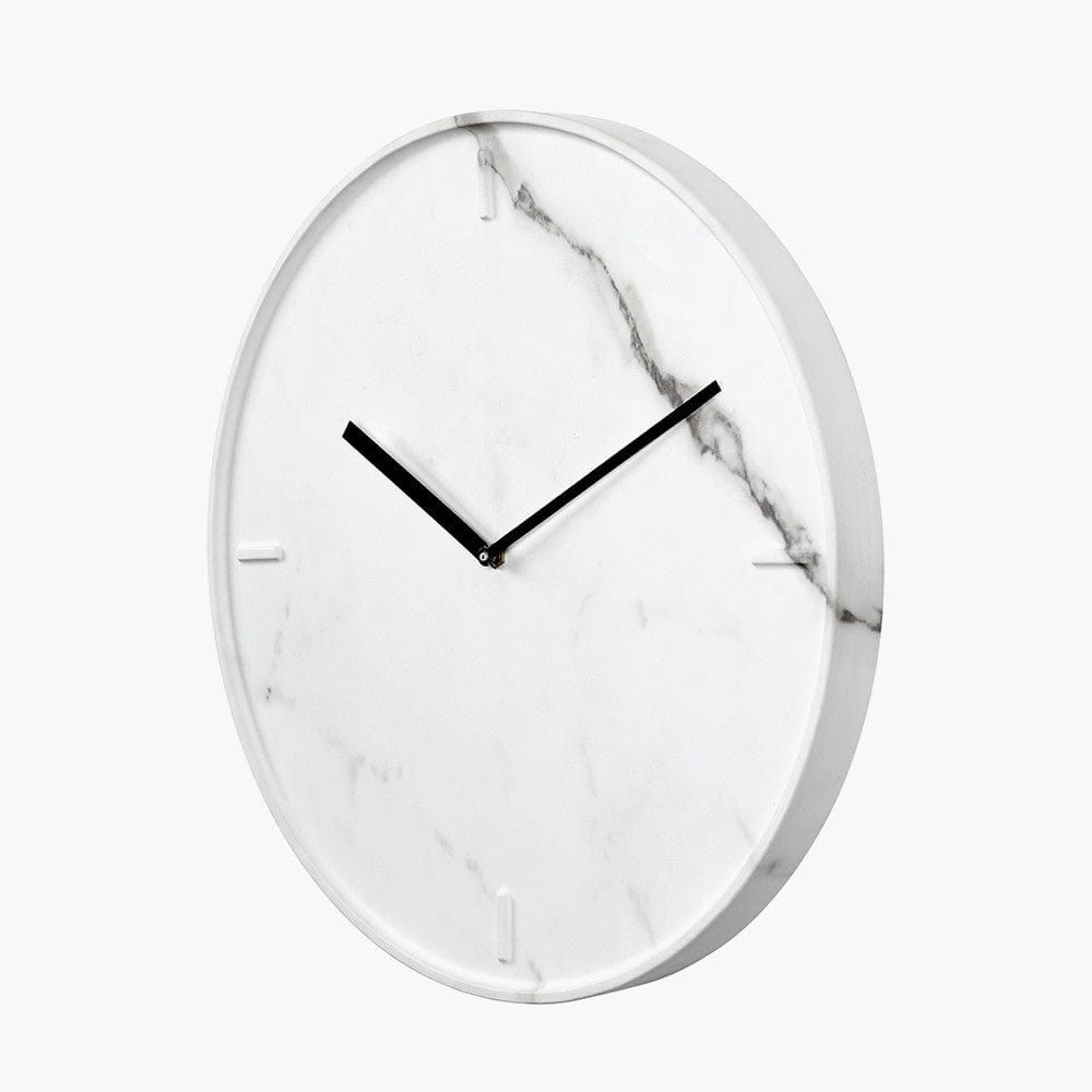 White Marble Effect Wood Veneer Round Wall Clock.