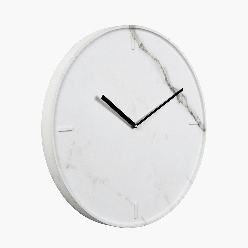 White Marble Effect Wood Veneer Round Wall Clock.