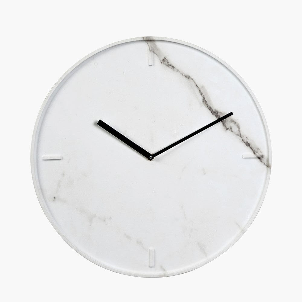 White Marble Effect Wood Veneer Round Wall Clock.