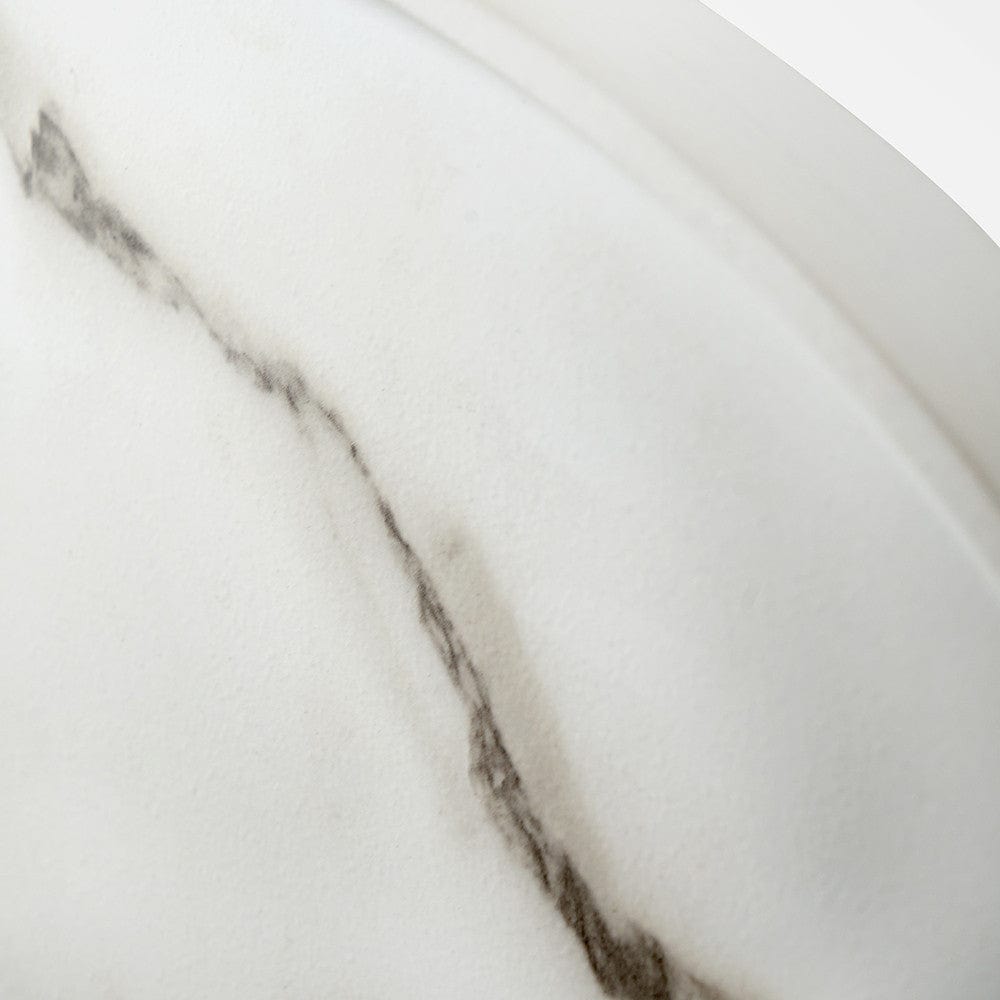 White Marble Effect Wood Veneer Round Wall Clock.