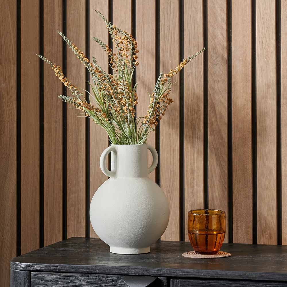 White Metal Vase with Handles.