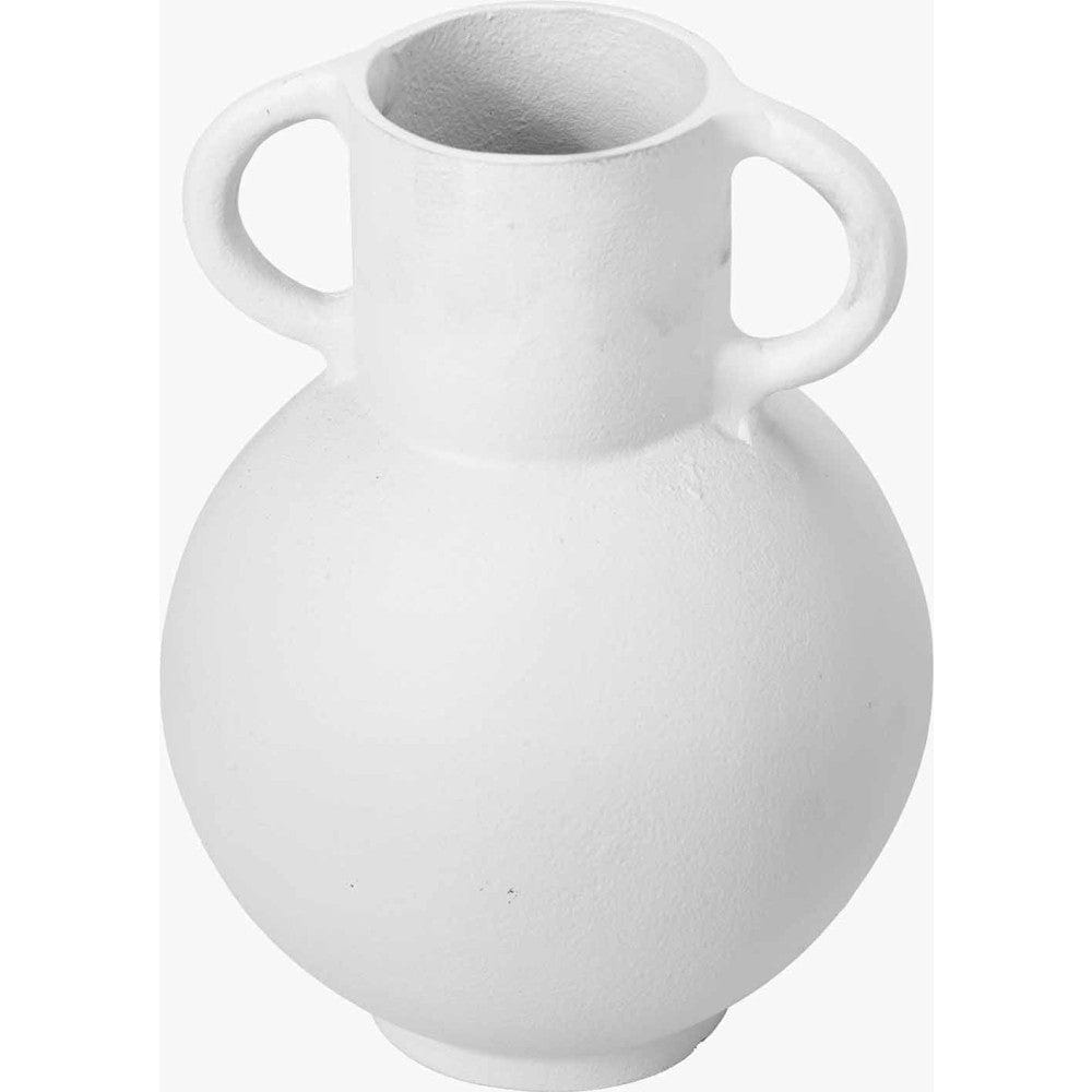 White Metal Vase with Handles.