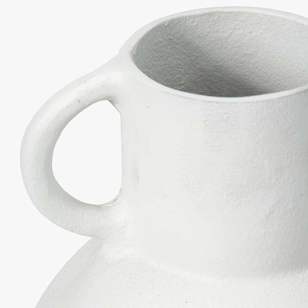 White Metal Vase with Handles.