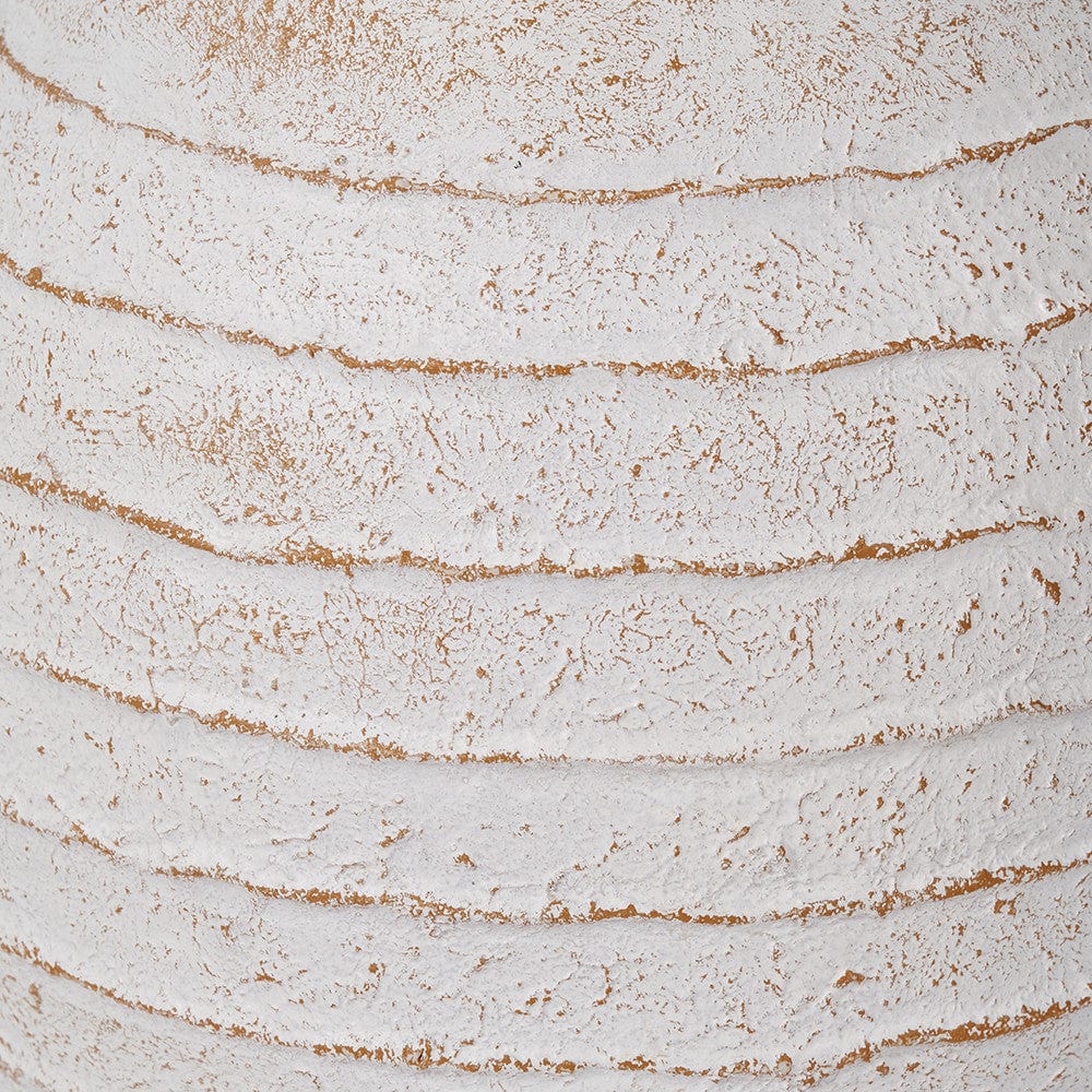 White Wash Fibrestone Decorative Ribbed Vase.