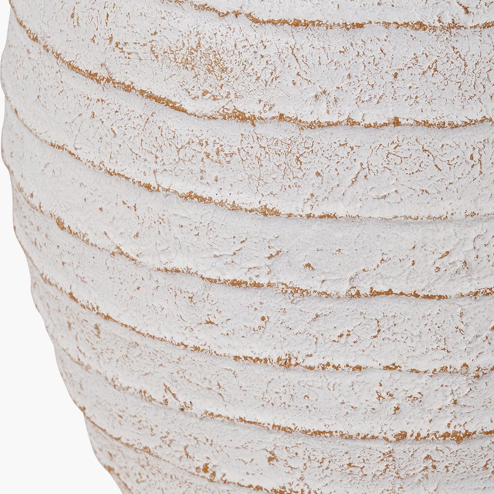 White Wash Fibrestone Decorative Ribbed Vase.