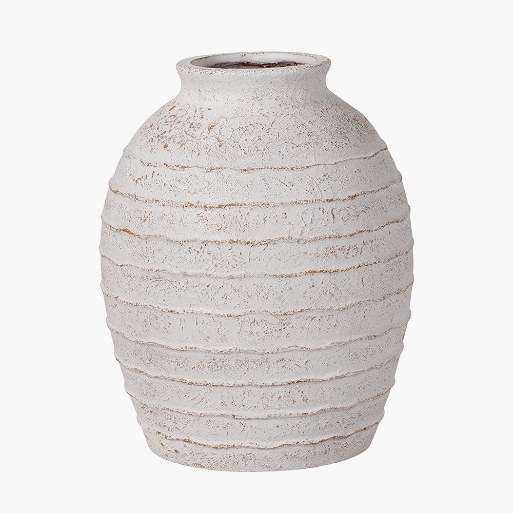 White Wash Fibrestone Decorative Ribbed Vase Large.