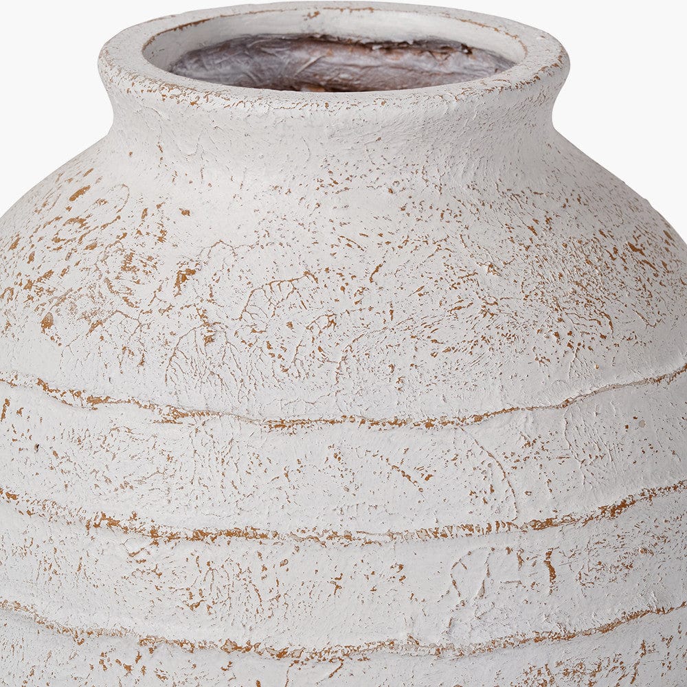 White Wash Fibrestone Decorative Ribbed Vase Large.