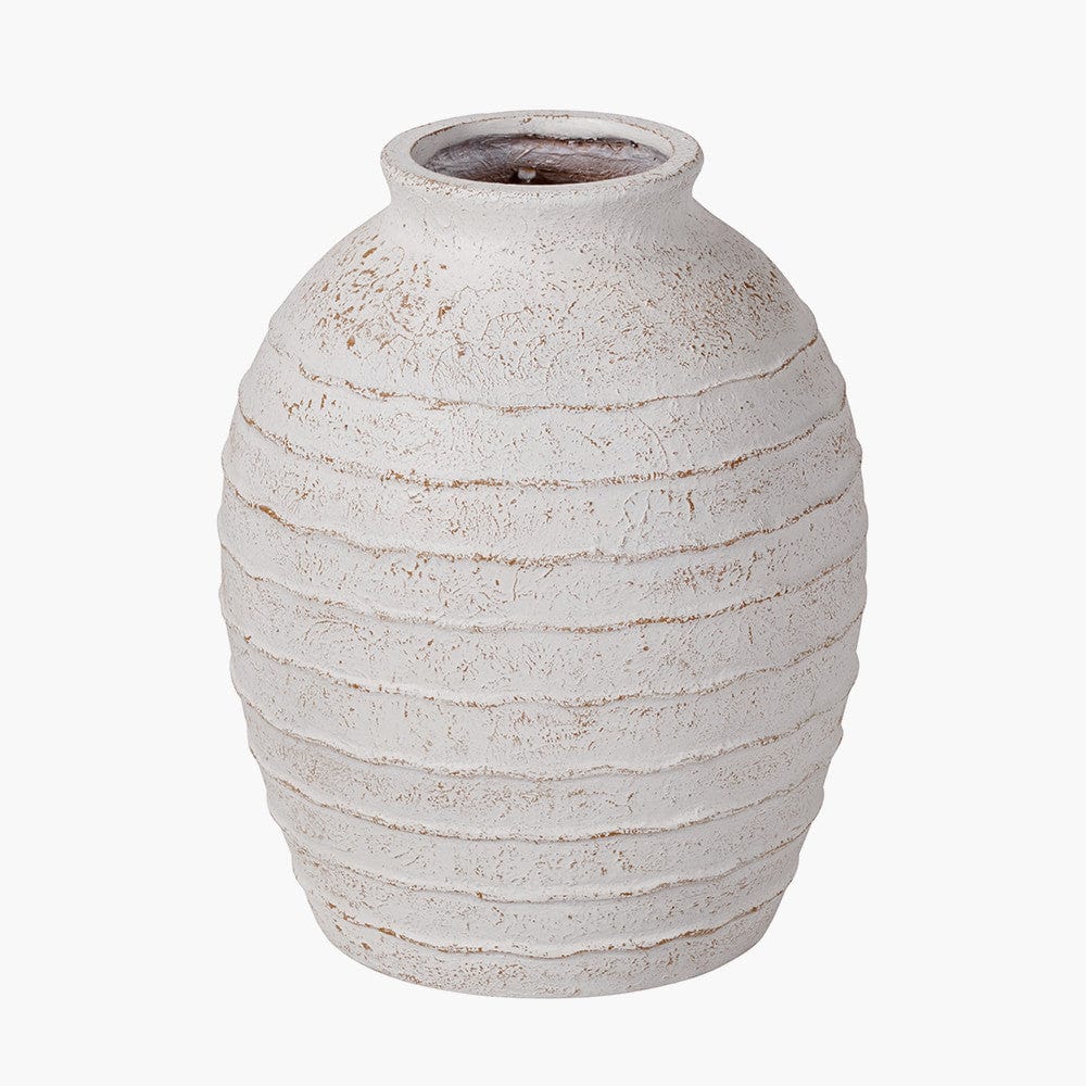 White Wash Fibrestone Decorative Ribbed Vase Large.