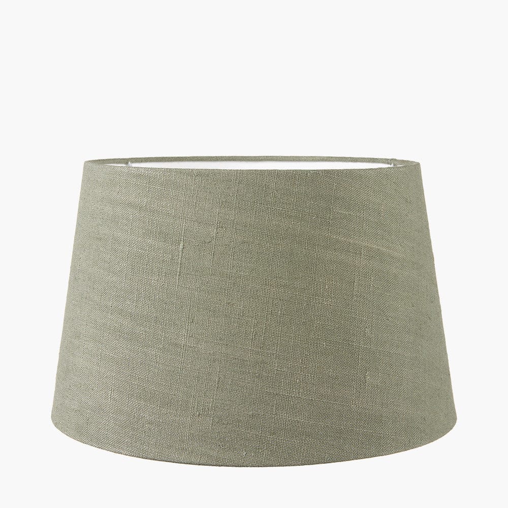 Willow White Leaf Detail Small Stoneware Table Lamp Base with Milos 25cm Pistachio Green Linen Tapered Lampshade.