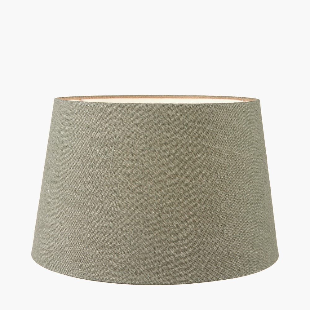 Willow White Leaf Detail Small Stoneware Table Lamp Base with Milos 25cm Pistachio Green Linen Tapered Lampshade.