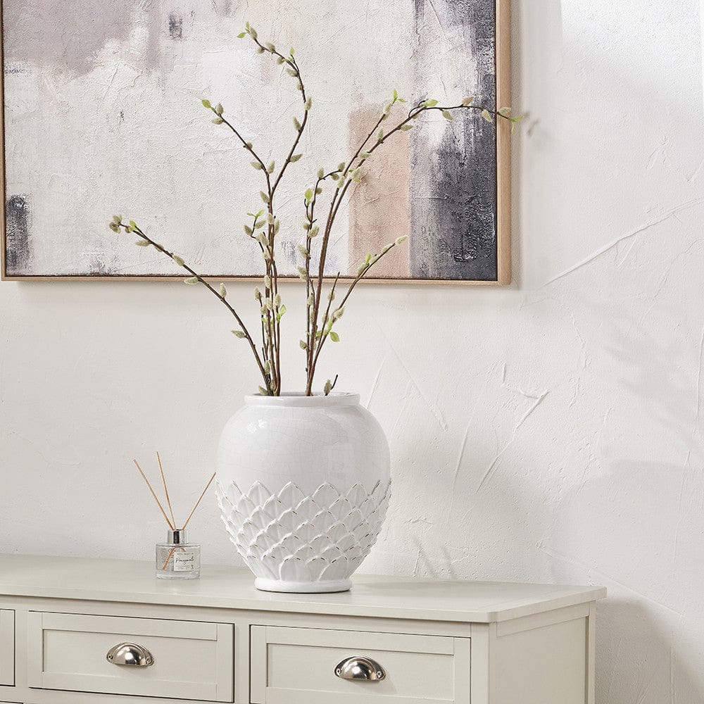 Willow White Leaf Detail Stoneware Vase.