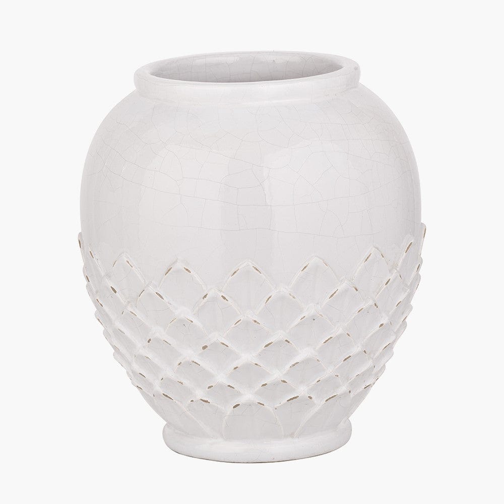 Willow White Leaf Detail Stoneware Vase.