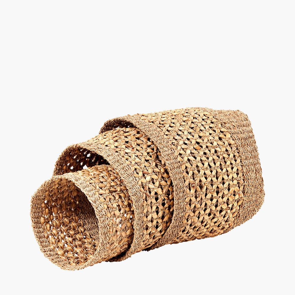 Woven Natural Seagrass and Water Hyacinth S/3 Tall Round Baskets.