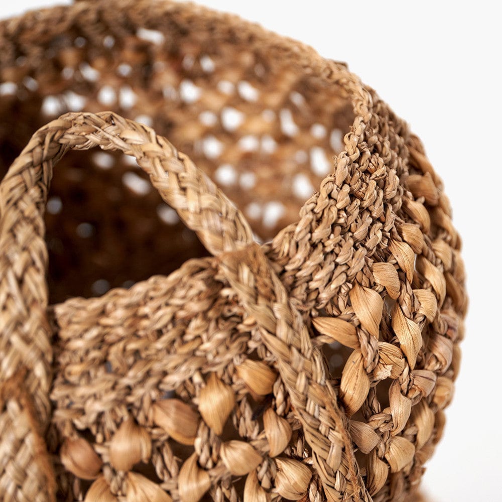 Woven Water Hyacinth S/3 Handled Round Baskets.