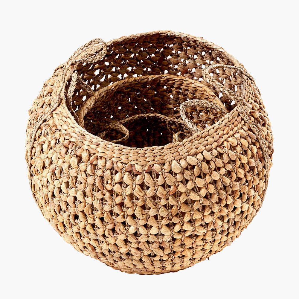 Woven Water Hyacinth S/3 Handled Round Baskets.