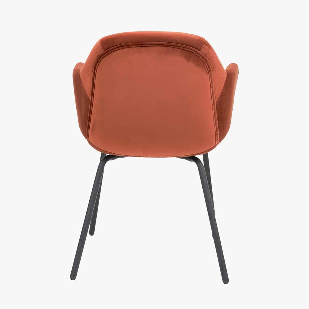 Alba Cinnamon Velvet and Black Metal Carver Dining Chair.