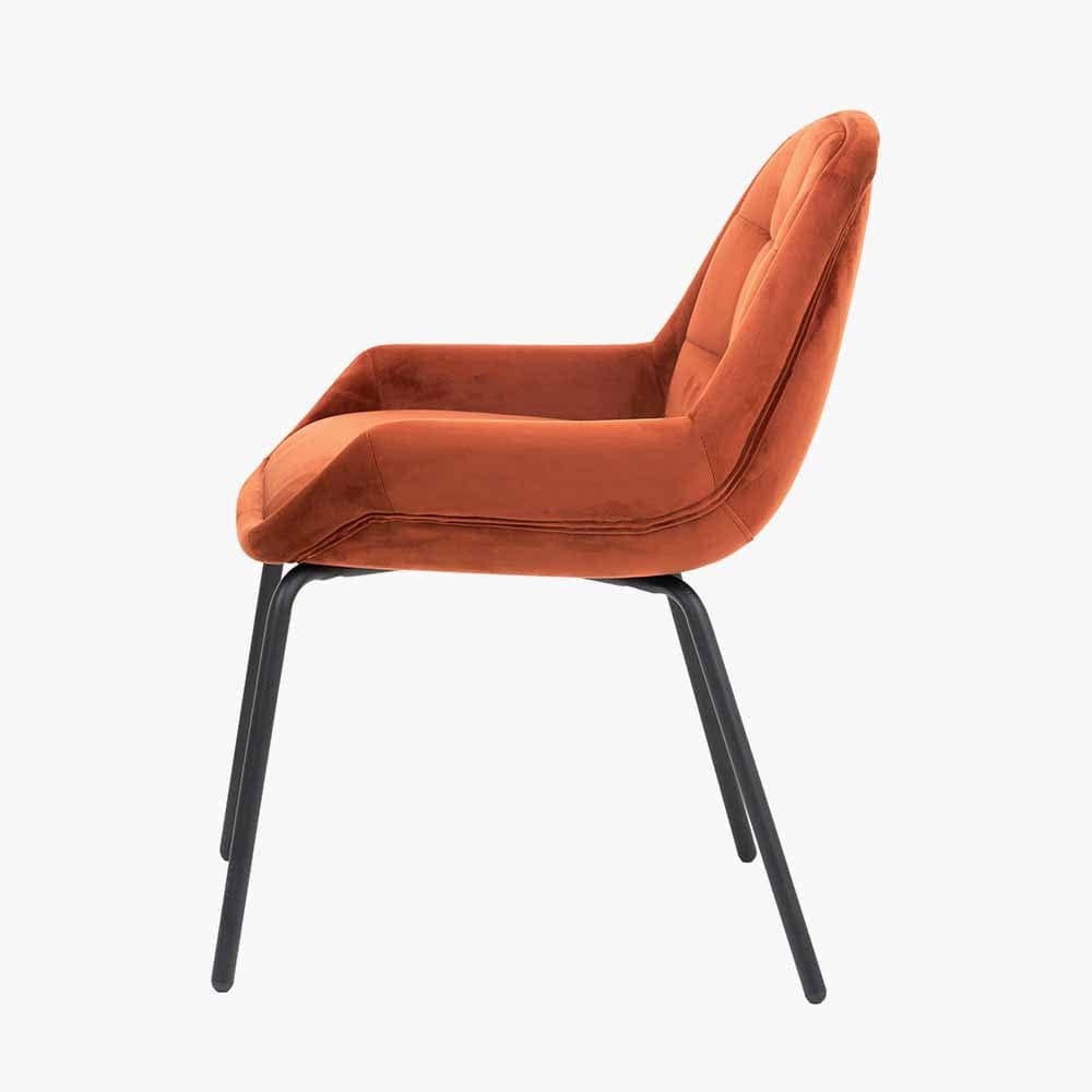 Alba Cinnamon Velvet and Black Metal Dining Chair.