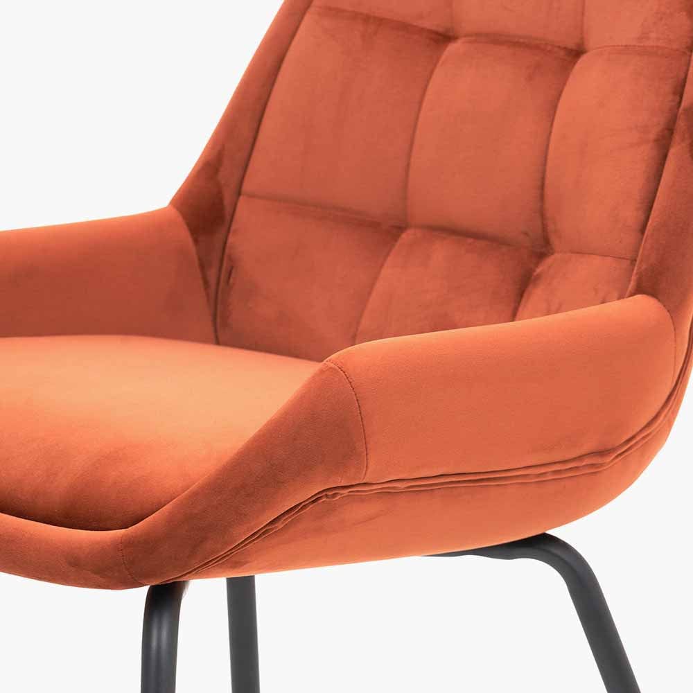 Alba Cinnamon Velvet and Black Metal Dining Chair.