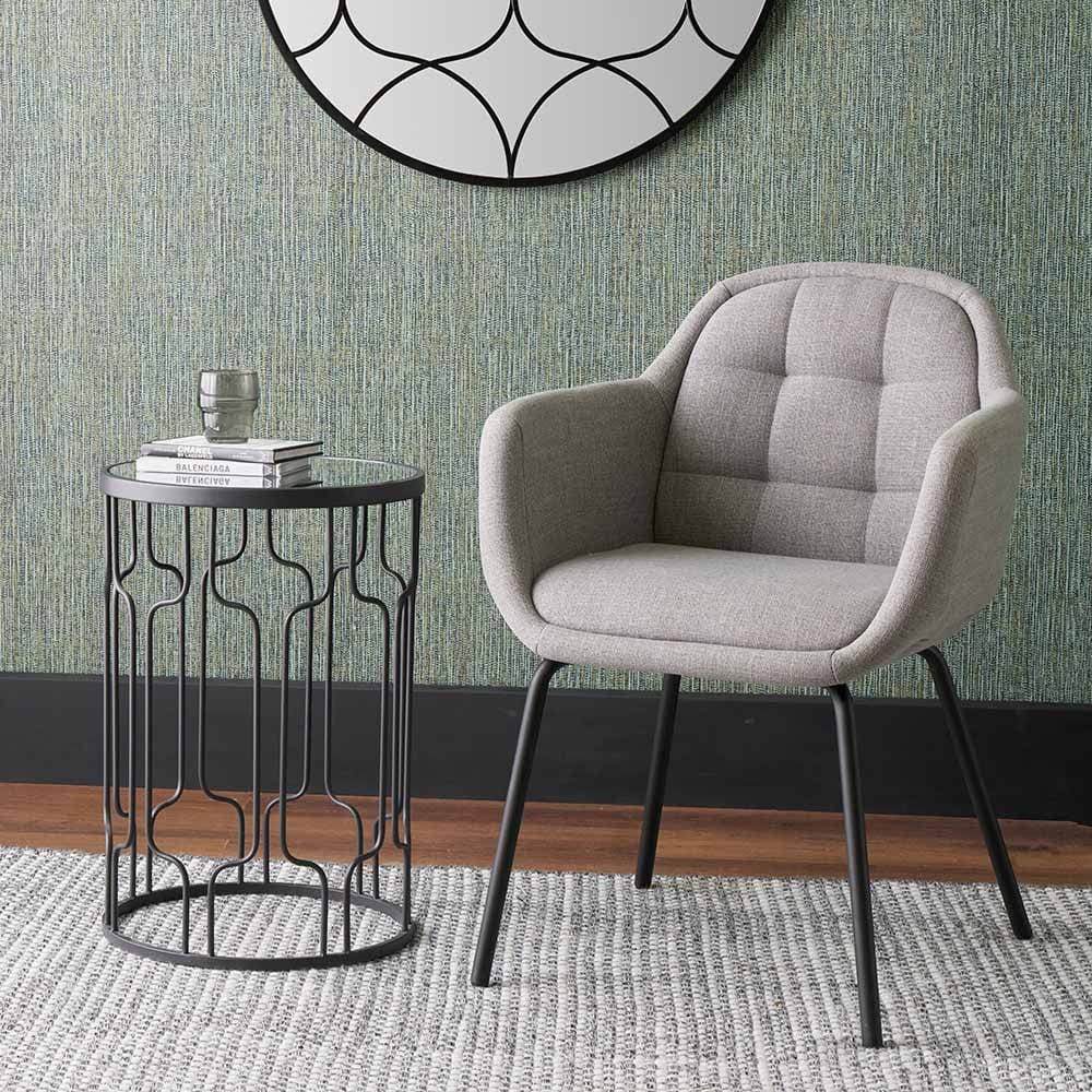 Alba Grey Linen Mix and Black Metal Carver Dining Chair.