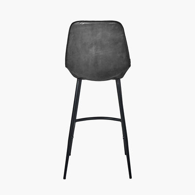 Pacific Lifestyle Dining Angelo Steel Grey Leather and Iron Retro Bar Stool House of Isabella UK