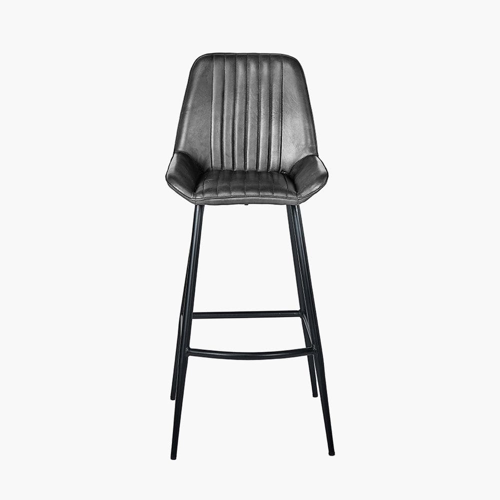 Angelo Steel Grey Leather and Iron Retro Bar Stool.