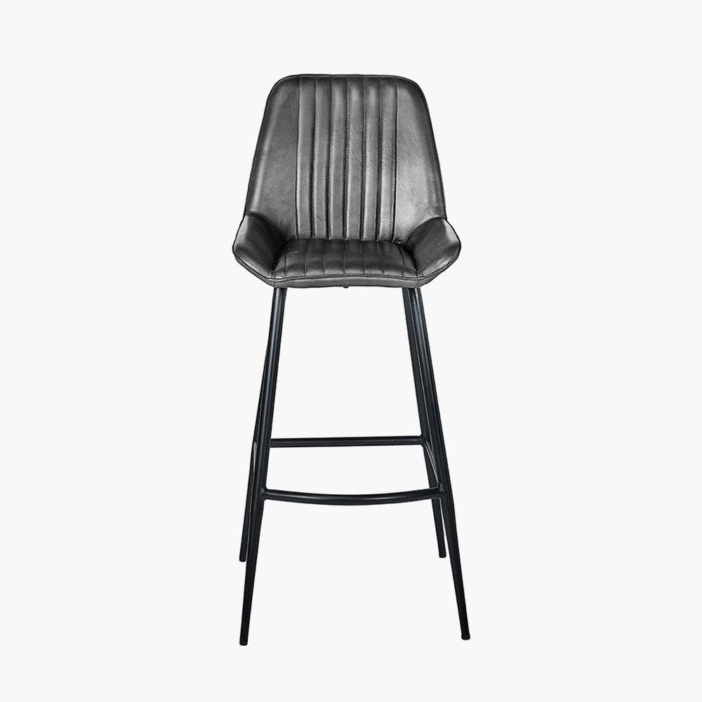 Pacific Lifestyle Dining Angelo Steel Grey Leather and Iron Retro Bar Stool House of Isabella UK