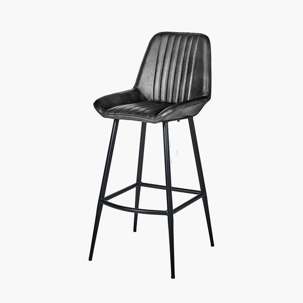 Angelo Steel Grey Leather and Iron Retro Bar Stool.