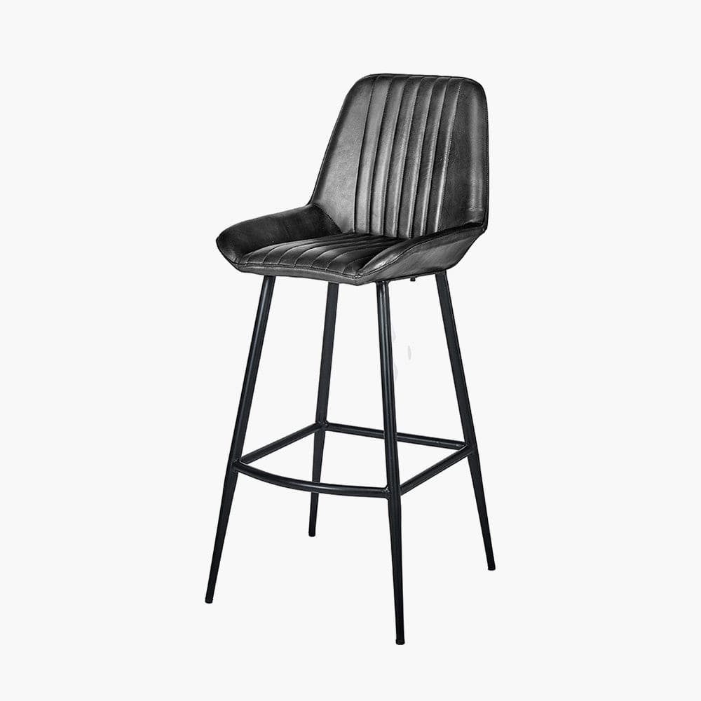 Pacific Lifestyle Dining Angelo Steel Grey Leather and Iron Retro Bar Stool House of Isabella UK