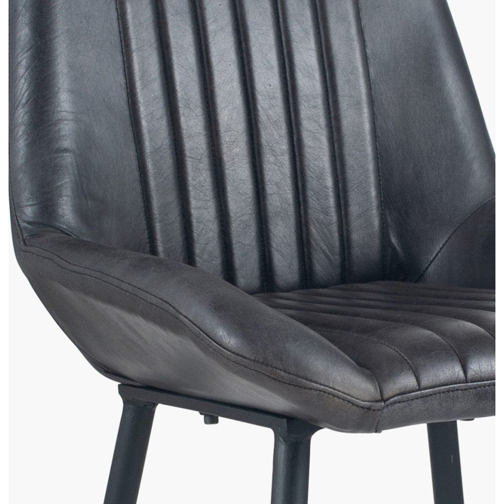 Angelo Steel Grey Leather & Iron Retro Dining Chair K/D.