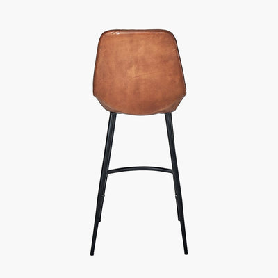 Pacific Lifestyle Dining Angelo Vintage Brown Leather and Iron Retro Bar Stool House of Isabella UK