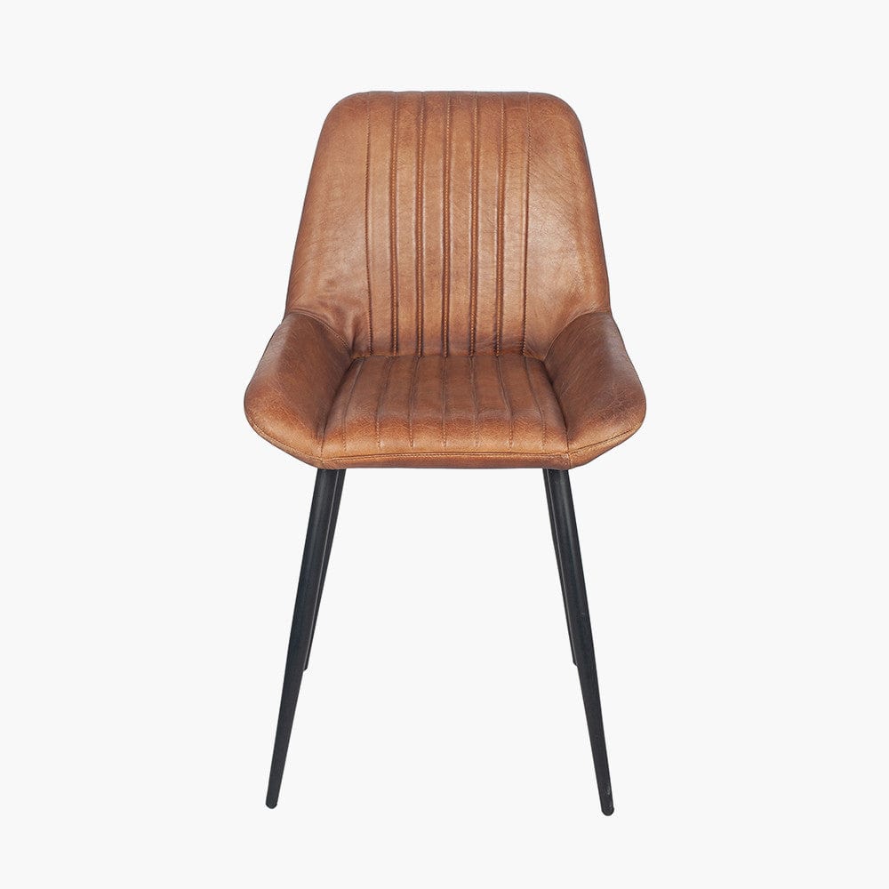 Angelo Vintage Brown Leather and Iron Retro Dining Chair K/D.