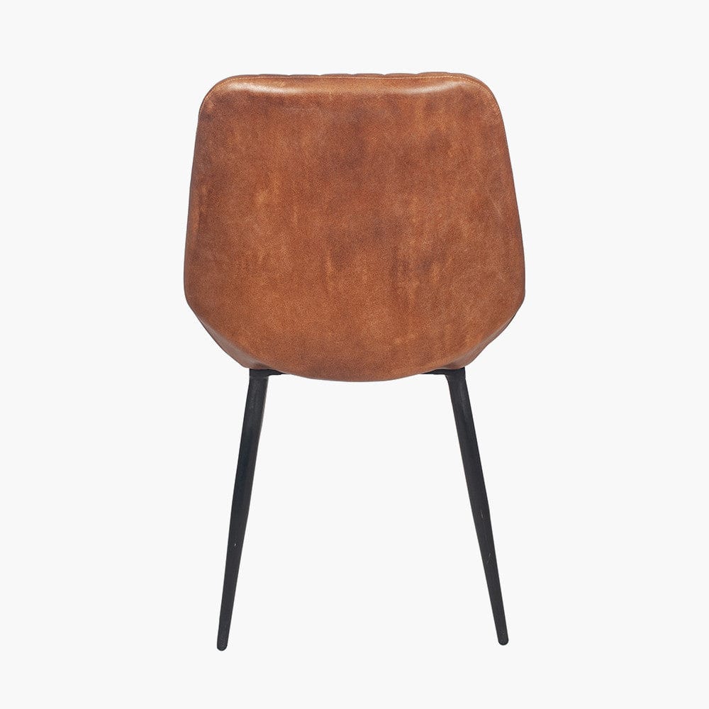 Angelo Vintage Brown Leather and Iron Retro Dining Chair K/D.